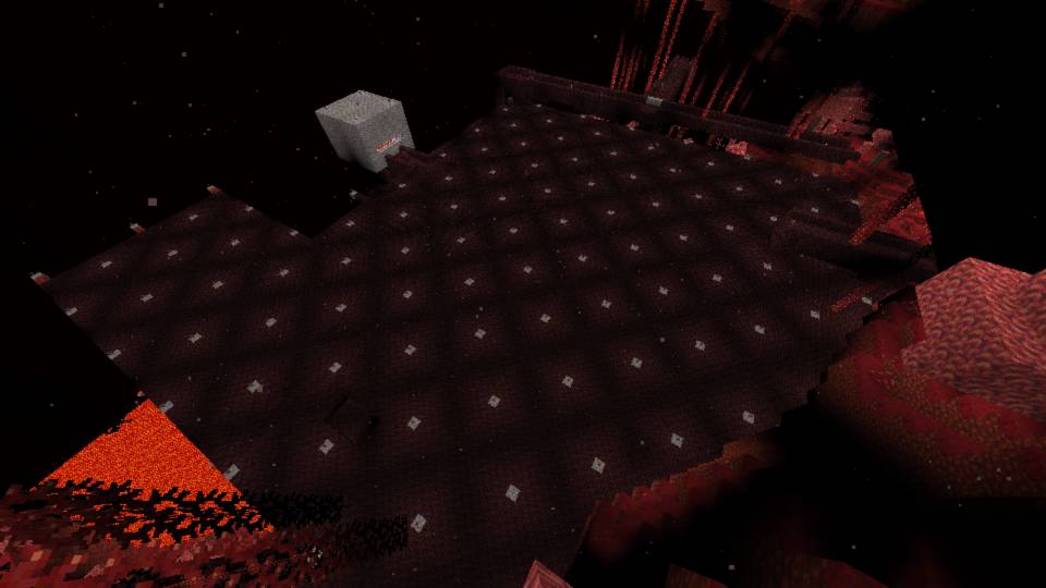A screenshot of an area that used to be a nether fortress but is a lot more level now.